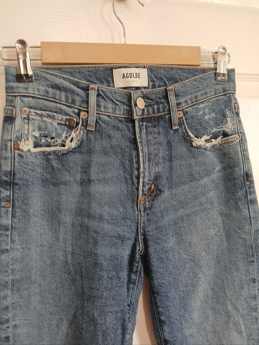 Agolde Medium Blue Distressed Boyfriend Jeans Comfort Casual Basic - Picture 3 of 7